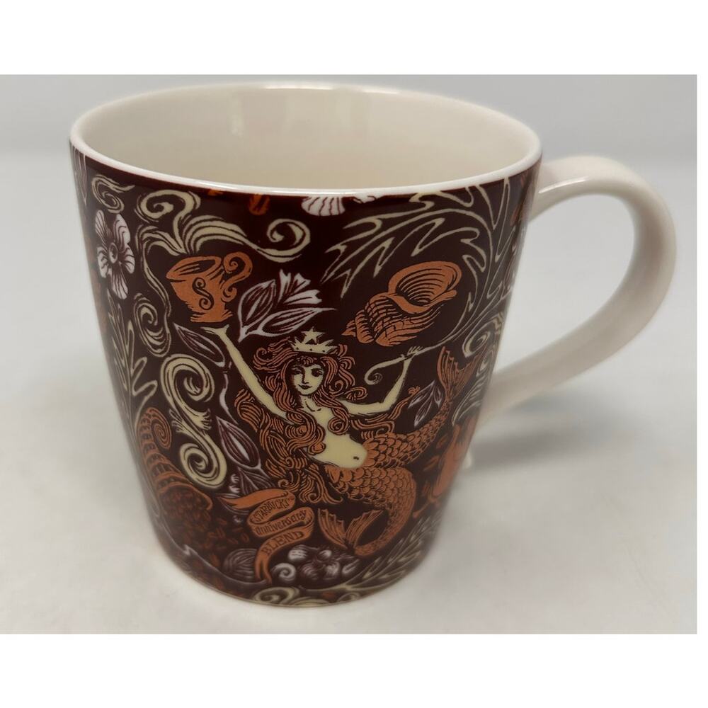 Starbucks 2008 Anniversary Seashell Flowers Bronze & Copper Siren Mermaid Mug